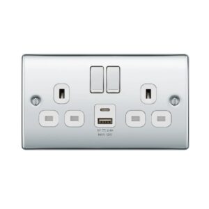 BG NEXUS DOUBLE SOCKET USB TYPE A + C POLISHED CHROME 12W