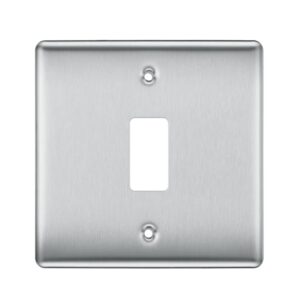BG GRID BRUSHED CHROME 1G SINGLE FRONT PLATE